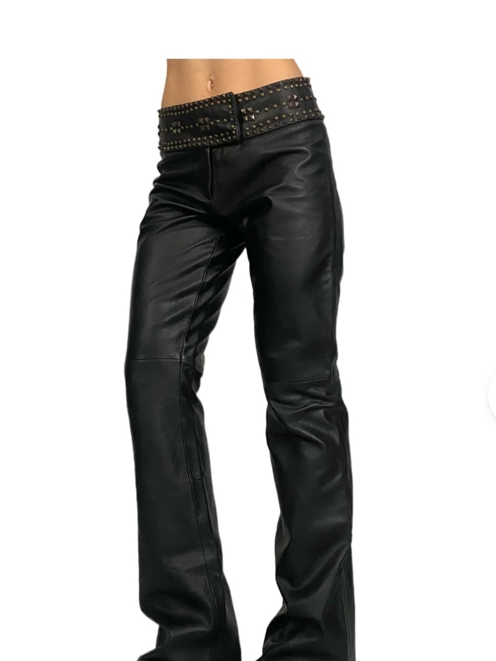 Vintage Cache 100% Lamb Leather Pants Gold Stud Embellishment